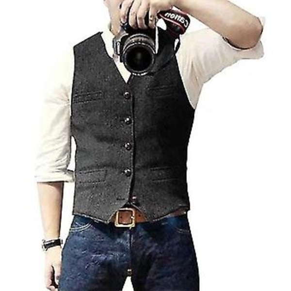 Men's Casual Business Vests, Lightweight Waistcoat Slim Fit Suit Vest(XL Black)