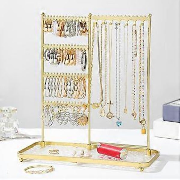 Enkelt och elegant smyckesställ, modernt smyckesställ i metall, robust displayställ för örhängen, armband och halsband, guld (guld)