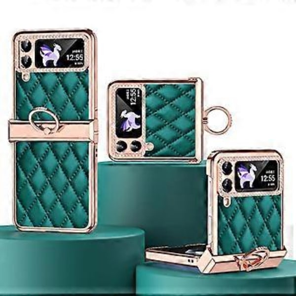Rhinestone-pinnoitettu suojakotelo Samsung Galaxy Z Flip 4:lle, PU-nahkakansi saranasuojauksella ja sormuksella