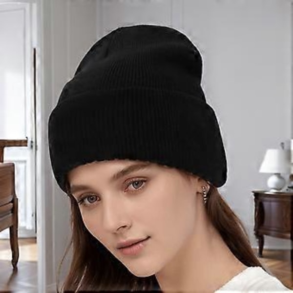 Unisex Stickad Beaniehatt Enfärgad Varm Muddad Vintermössa Vindtät Öronvärmare Hatt för Utomhussporter (Ljusblå)