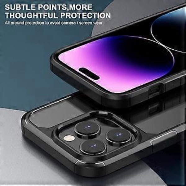 Defense Armor-serie for iPhone 15 Pro - Gjennomsiktig bakside mobildeksel i TPU+PC, støtsikker