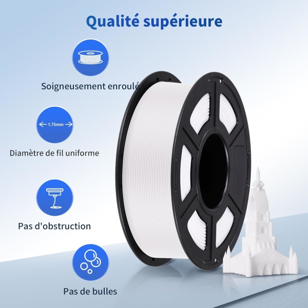 (Hvit) PLA Filament for 3D-skriver Hvit, 1KG av 1,75mm PLA Filament