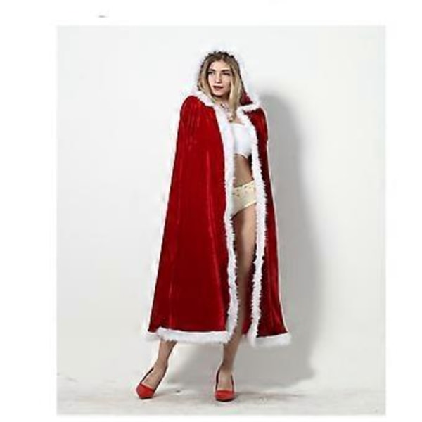 Fröken Fru Jultomte Vuxen Dam Jul Maskerad Klädsel Kappa Mantel (100CM)