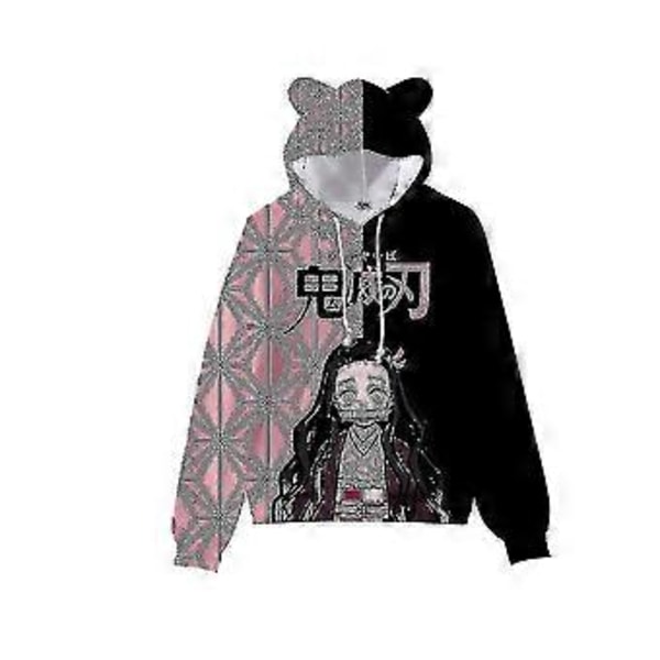 Japansk Anime Demon Slayer Print Herre Dame Voksne Bjørneøre Hættetrøje Sweatshirt Langærmet Hætte Pullover Toppe (L A)