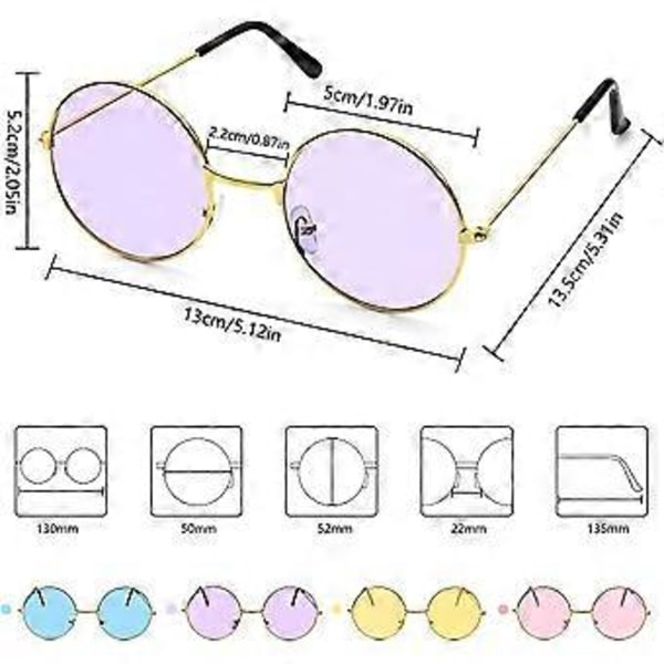 4 Par Unisex Runde Farvede Retro Briller Hippie Solbriller 60'er John Lennon Briller