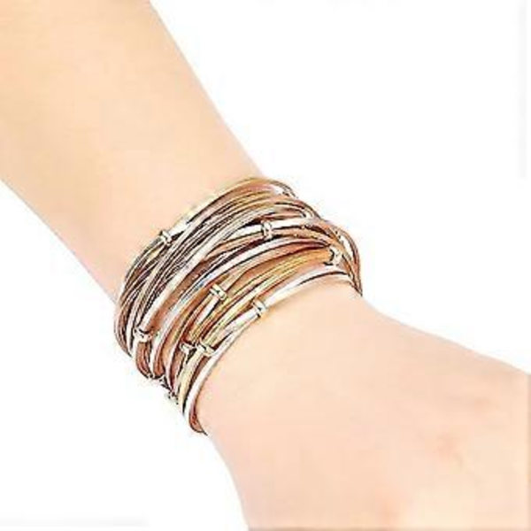 Läderarmband för kvinnor, Boho Leopard Flera Lager Kristallpärlor Manschettarmband Smycken