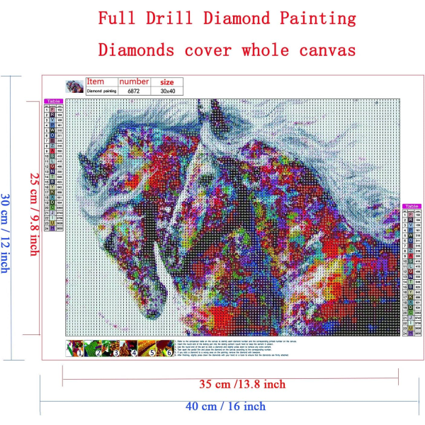 5D Diamantmaleri Kit 30x40cm DIY Farverig Hest Diamantkunst