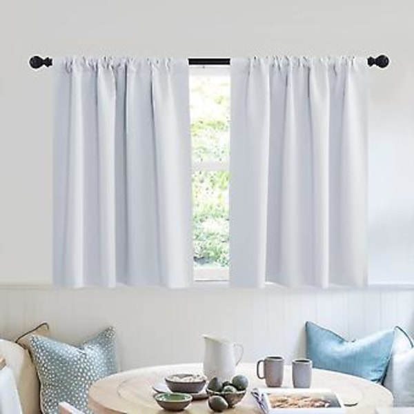 Korta Mörkläggningsgardiner för Kök, Solida Halv-Fönstergardiner för Sovrum Energibesparande Sekretesskydd Badrum, B107 x L76 cm, 2-pack