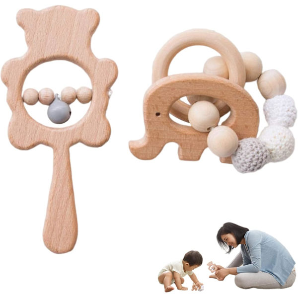 2 stk Naturlig Bøk Dyre Heklet Perle Armbånd Baby Hånd Bel