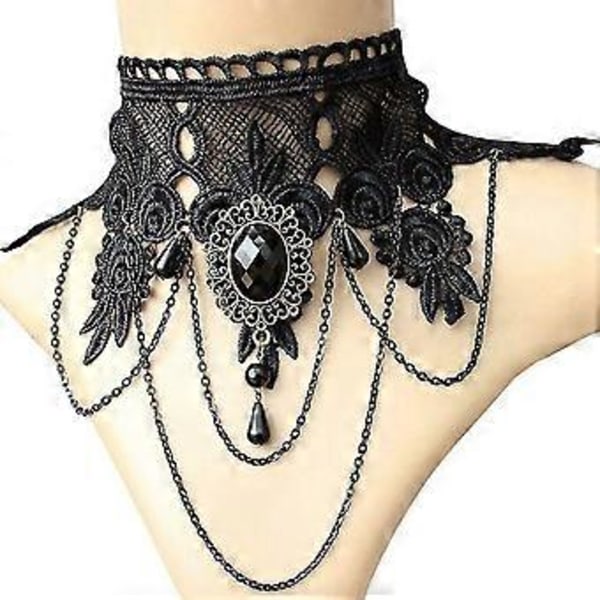 Gotisk kristallspets halsband, krage chokers (One size fits most-Style-B )