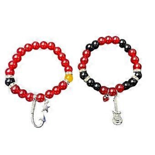 Set med 1/2 Justerbart Pararmband Matchande Armband Släta Pärlor Magnetisk Handkedja Tillbehör för Kvinnor Flickor (gitarr ankare röd bl)