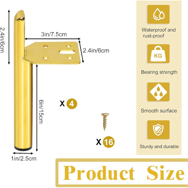 4 st metallmöbelfötter, metallmöbelben möbelben för skåp, metallfötter för DIY