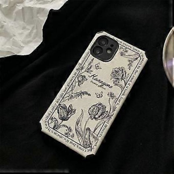 INS Retro Relief Blomma Vit Telefonfodral för iPhone 12 Pro Max 6,7 tum Mode Blommigt Omslag Silikon Stötsäker Skyddande Fodral