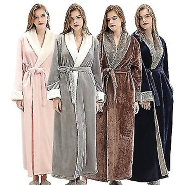 Womens Dressing Gown Bath Robe Warm Soft Fleece Long Robes Nightgown(M Grey)