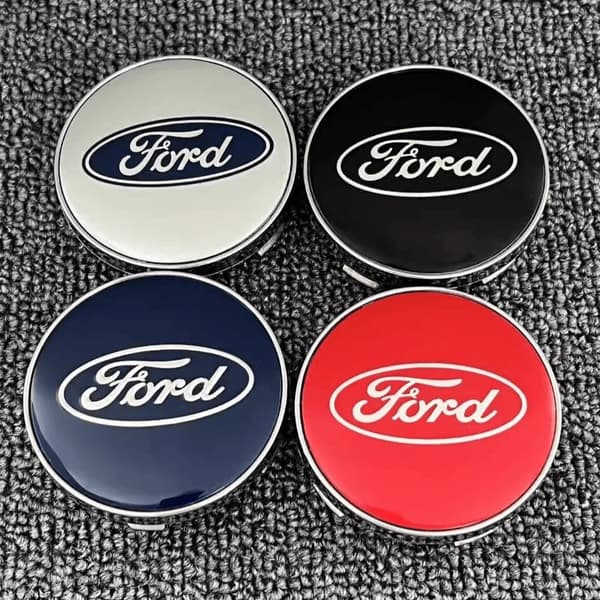 Uppsättning om 4: Silverdekaler för Ford eftermarknadsnavkapslar (60 mm hjul) Silver