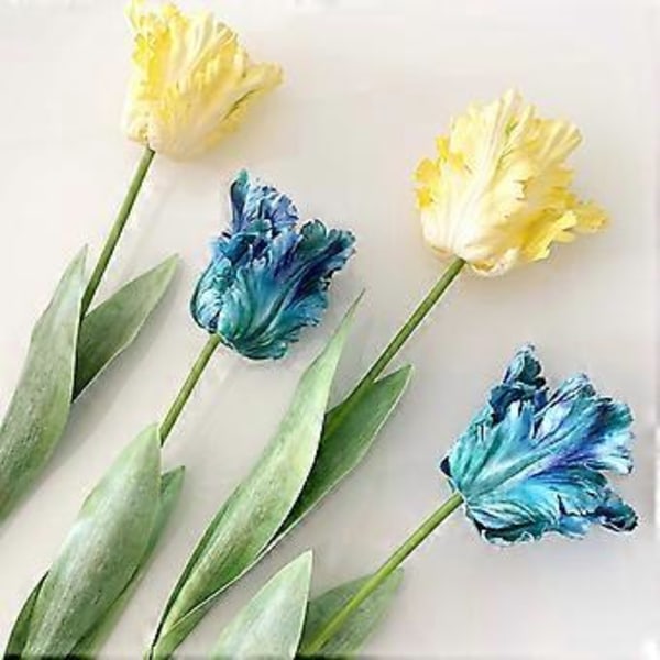 Qinhai 1 stk. Kunstig Blomst Livagtig Dekorativ 68cm 3D Papegøje Tulipan Real Touch Fake Blomsterindretning til Hjemmet (Gul)