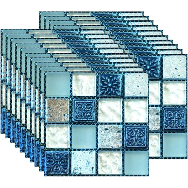 20 st Autokollant Carreau Mosaïque Bleu (10 x 10 cm / 4 x 4 pou)