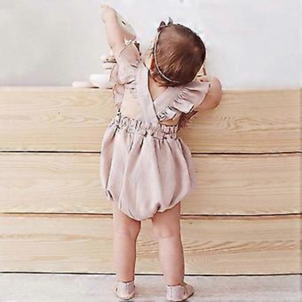 Nyfödd Baby Flickor Ärmlös Sparkdräkt Sommar Volang Bodysuit Bomull & Linne Spädbarn Småbarn Jumpsuit Enfärgad Spädbarn Vit 80(80 Vit)