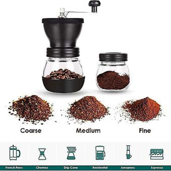 Manuell kaffekvern Håndholdt kaffemølle med 2 glasskrukker for dryppkaffe Espresso