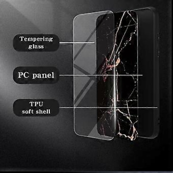 Skydd för Samsung Galaxy A05 4G Marmormönster Härdat Glas+PC+TPU Repskyddande Skal (Stil E)