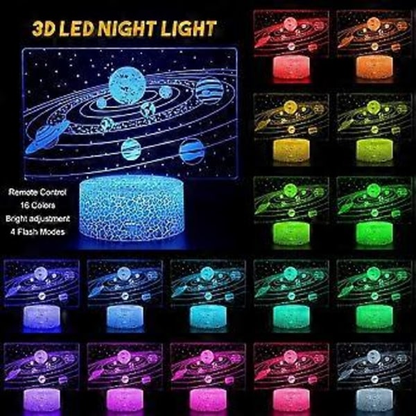 Solcellesystemet 3D Optisk Illusionslampe Univers Rom Galakse LED Nattelys med Fjernkontroll for Rom Elskere Gutter og Jenter som en Best Gave (Solcellesystemet)