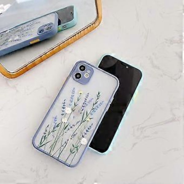 Kompatibel med iPhone 12 Skal för Blommor Klar Frostad PC Bak Snygga Tjejer Kvinna och Mjuk Skyddande Silikon Smalt Skal