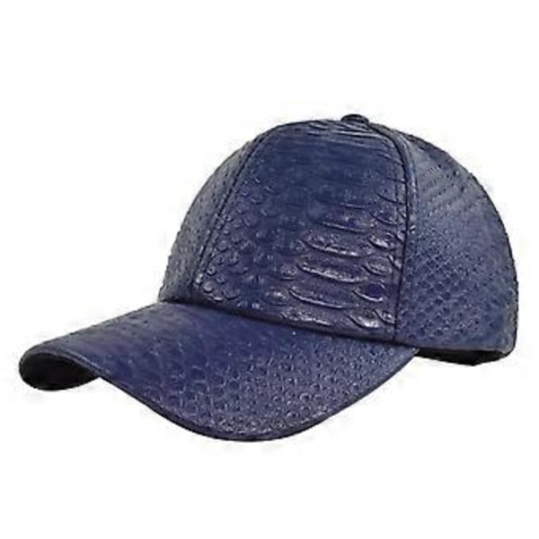 Herre Baseball Cap i Kunstlæder med Krokodilleprint, Ensfarvet Hat med Justerbar Rem (Mørkeblå)