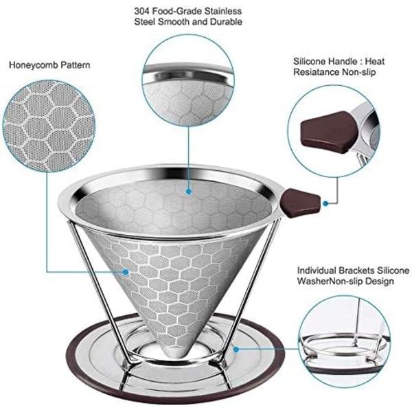Kaffe filter, permanent kaffefilter papirfri rustfritt stål kaffefilter med dobbelt rustfritt