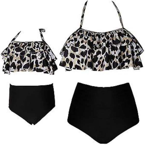 Flickor Baddräkt Tvådelad Bikini Set Ruffle Falbala Baddräkter -e( M2023-leopard)