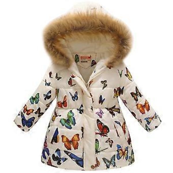 Vinter Faux Fur Hætte Parka Frakke Til Børn (4-5 År Hvid)
