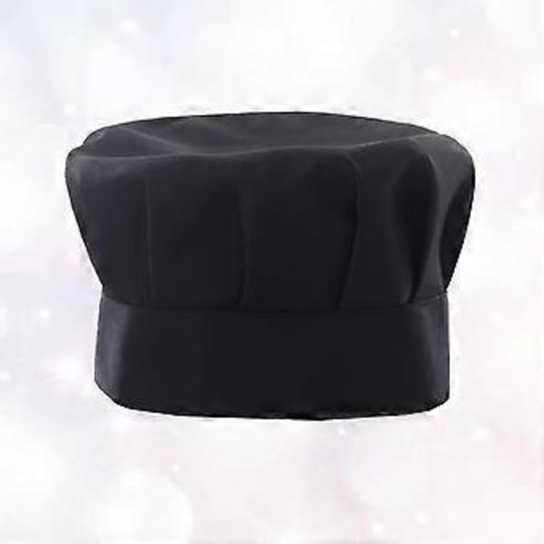 1 stk. Stof Bouffant Svampehat Kokkehat Arbejdshat Justerbar til Restaurant Hotel (Sort)