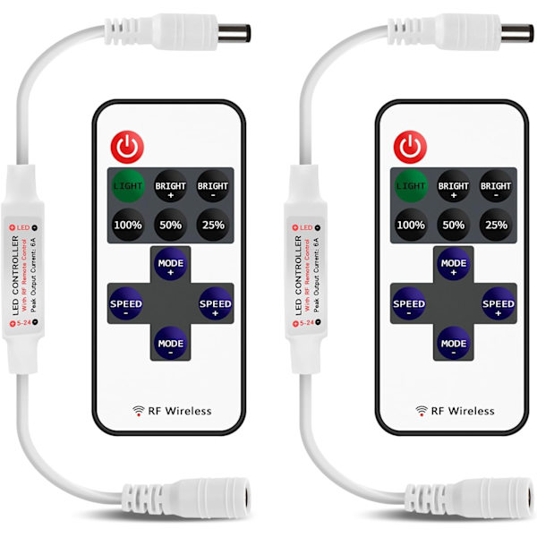 2 stk. RF Mini LED Strip Controller, 11 knapper RF trådløs fjernbetjening til monokrom RGB LED Strip 5