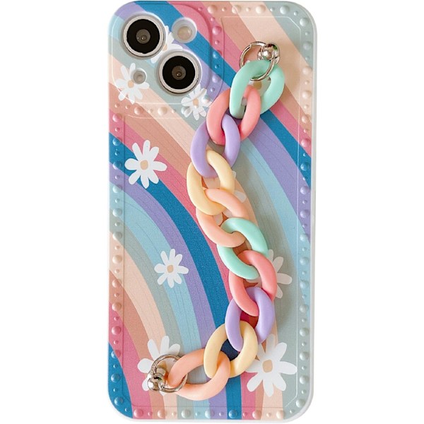 Mjukt iPhone-fodral med regnbågsblommiga armband (Färgglad, iPhone