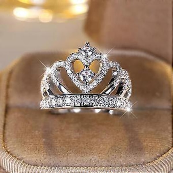 Luksus Krone Ringe til Kvinder Rosaguld Farve Skinnende Zircon Let Match Dronning Krone Ring Bryllupsfest Smykker (7 rosaguld)