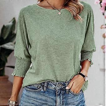 Dam Crew Neck 3/4 Ärm Basic T-shirts Enfärgad Lös Söt Tunika Topp Blusar Basic Tee Blusar Tee Topp Casual Tunika Topp Rosa M(M Rosa)