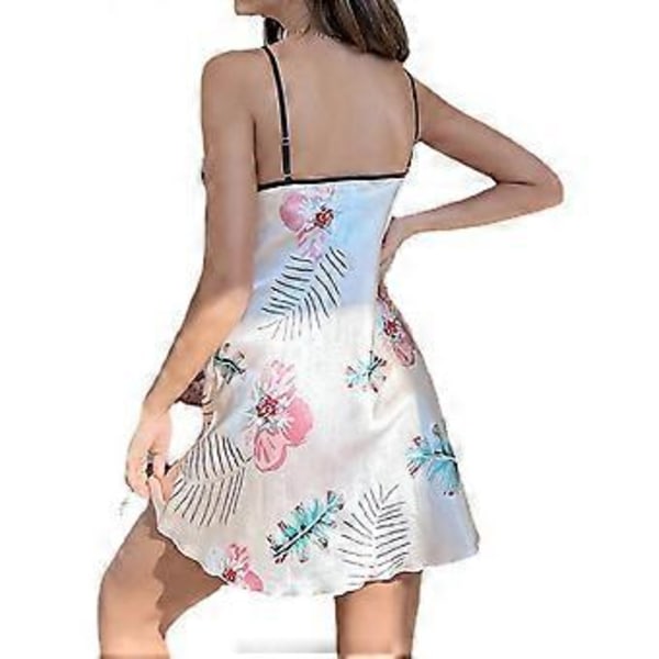 Naisten Satinipaita Painatus Chemise Yöpaita Mekko Hihaton Seksikäs V-Kaula Yöasu Selätön Yöasu (L väri)