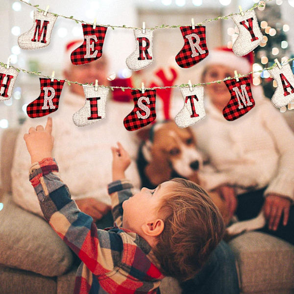 God jul-banner, rutete lerretsbanner med juletrær i furu