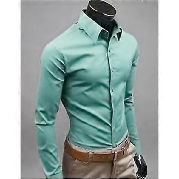 Langærmet herreskjorte, business, ensfarvet, formel, afslappet, skjorte (3XL Grågrøn)