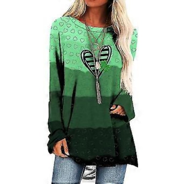 Naisten pitkähihainen St. Patrick's Day -paita, onnenapila-tonttukuvioinen pusero, löysä yläosa -NMAOV(XL D)