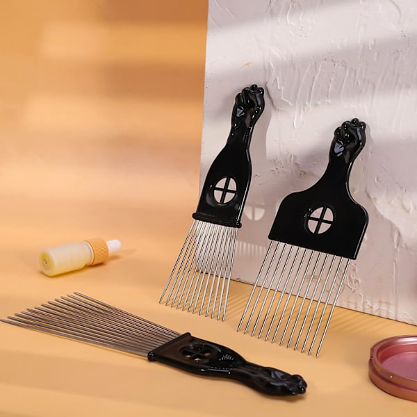 3 stk metall afrokam forskjellige lengder afro pick kam frisørkam afro hårbørste for menn