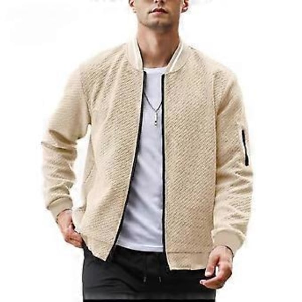 Uformell Jacquard Bomberjakke for Menn Lett Passform Motejakke med Glidelås Lommer på Armene Høst Streetwear Mann (XL vinrød)