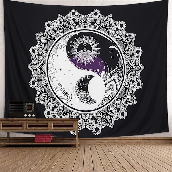 Psykedeelinen aurinko- ja kuutapestry Yin Yang H -seinävaate