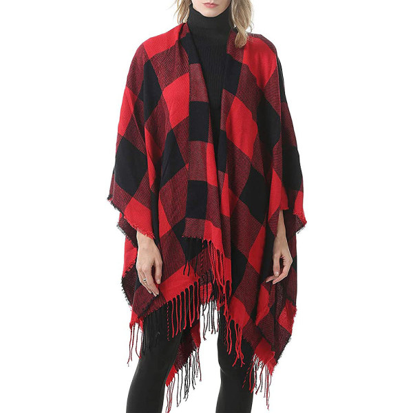 Kvinnors varma sjal wrap öppen framsida poncho cape färgblock sjal