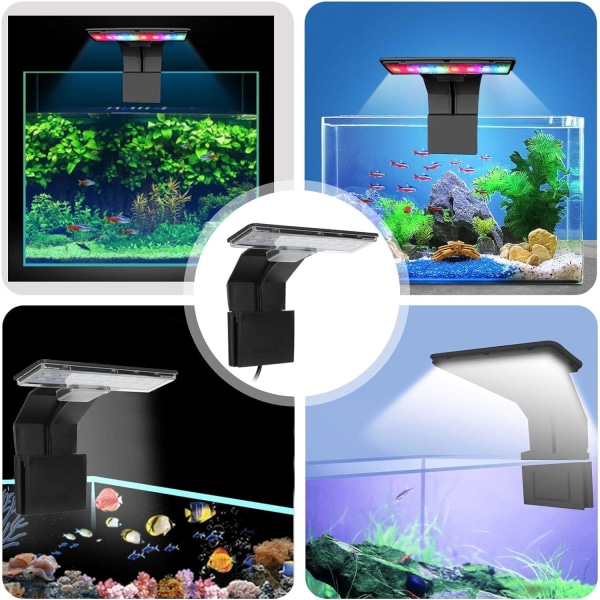Akvarielampa (svart), Clip on Aquariumlampa 3 färger LED-belysning Akvariumlampa Fish Tank Light 220