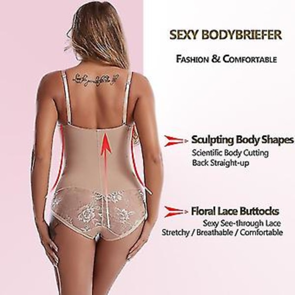 Dame Shapewear Bodysuit Tummy Tuck Bodysuit Med BH-Støtte Dyb V Shapewear Bodysuit Korset (L Hud)