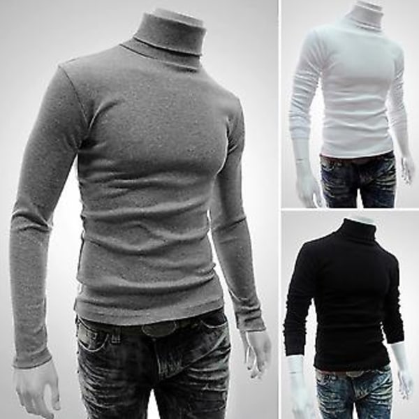 Fianao Långärmad Turtleneck Herrtröja Mjuk Enfärgad Stretchig Stickad Tröja för Höst Vinter (XL Royal Blå)