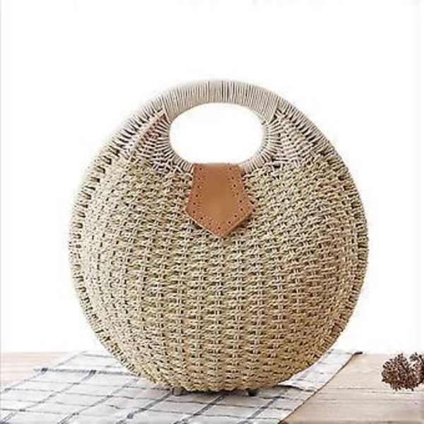 Rattan Håndveske Moderne Strå Skallform Oppbevaringsveske for Kvinner Dame (Beige)