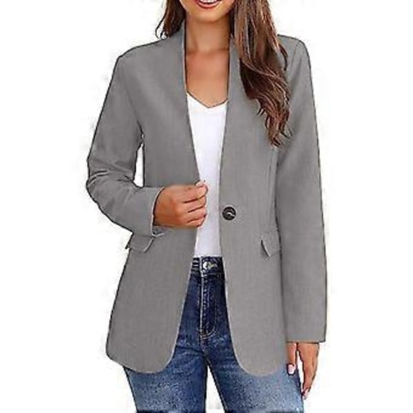 Dame Efterår Vinter Jakkesæt Ensfarvet V-hals Langærmet Slim Fit Dame Business Kontor Blazer Jakke (3XL grå)