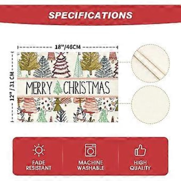 Männyn Boho Merry Christmas -paikka-alustat, 4 kpl, 30,48 x 45,72 cm, Kausi- ja talvi-pöytäliina juhliin, keittiöön ja ruokailutilaan
