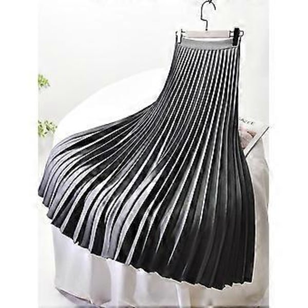 Kvinnor Vår Höst Elegant Chic Solid Plisserad Kjol Hög Midja Lyx Mode Med Elastisk Kvinna C-035(S mörkgrå)